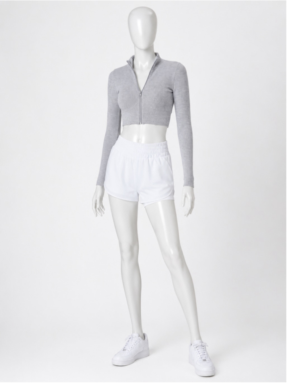 Forever 21 Active Heather Gray Cropped Zip-Up Jacket – Size M - Picture 7 of 9